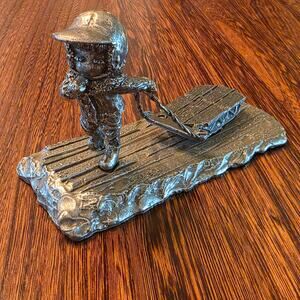 Gorham Boy with Sled Heirloom Pewter signed MCM Collectible Timeless Figurine